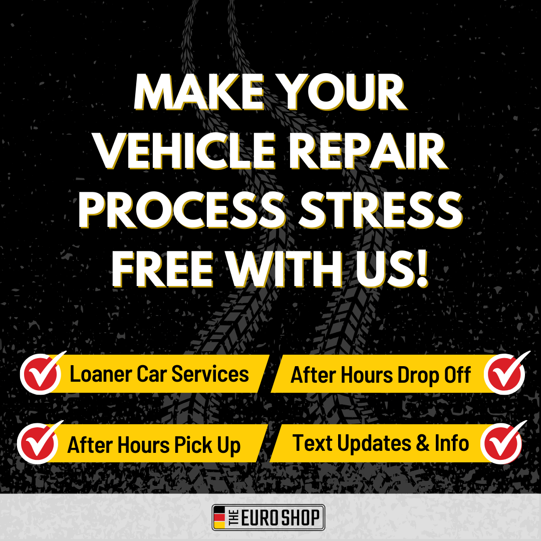 Graphic with make your vehicle repair process stress free with us written on it