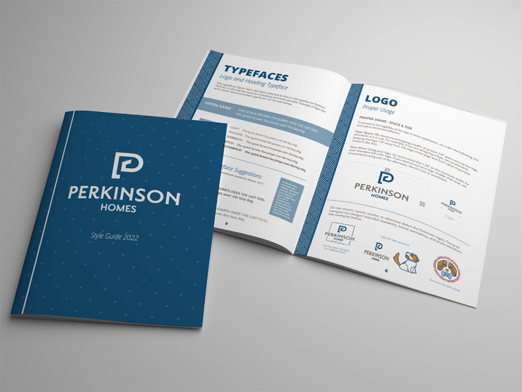 Brand book guide for the logo and branding for Perkinson Homes